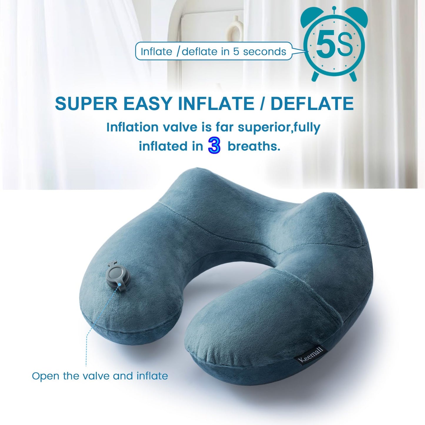 Keemall Inflatable Travel Neck Pillow for Airplane Sleeping Blow Up Neck Support Air Pillow Traveling on Plane Long Flights Washable