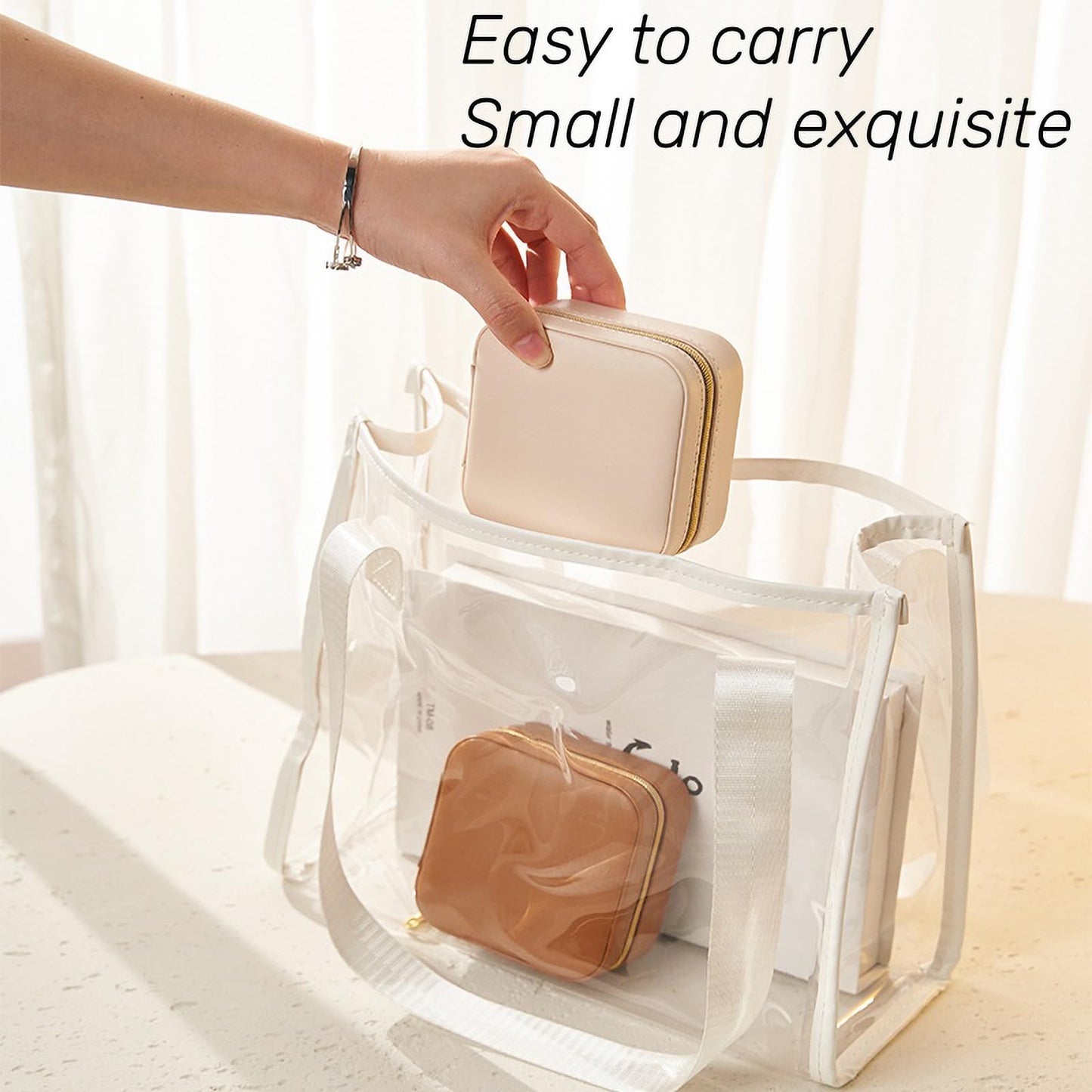 Travel Jewelry Box, PU Leather Small Jewelry Organizer for Women Girls, Portable Mini Travel Case Display Storage Holder Boxes for Stud Earrings, Rings, Necklaces (Brown)