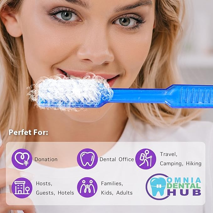 100 PCs Disposable Prepasted Toothbrushes by Omnia ONE | Convenient, Ready-to-Use, Hygienic – Perfect for Travel, Dental Offices, and On-The-Go Oral Care