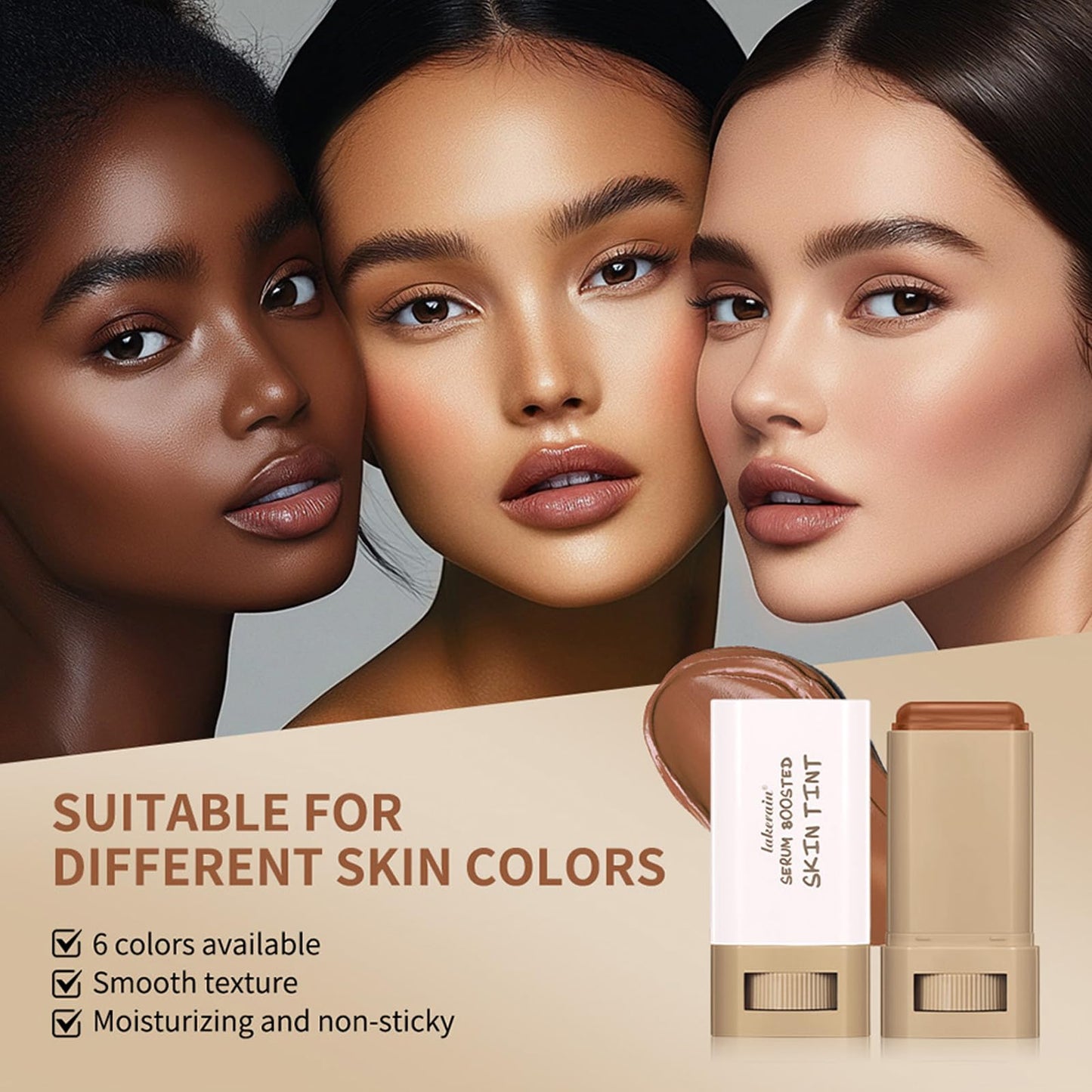 Serum Boosted Skin Tint Balm, Beauty Skin Tint, Foundation Stick Beauty Balm Serum Boosted Skin Tint, Skin Tint for Black Women, Moisturizer for Face, Evens out Skin (#04+#05)