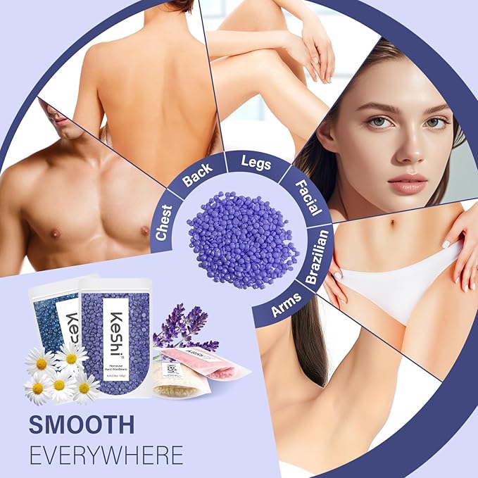 KeShi Waxing Kit, Painless Hair Removal Wax Warmer with 6 Bags Hard WaxBeans for Full Body, Legs, Face, Eyebrows & Bikini— Ideal for Both Women & Men