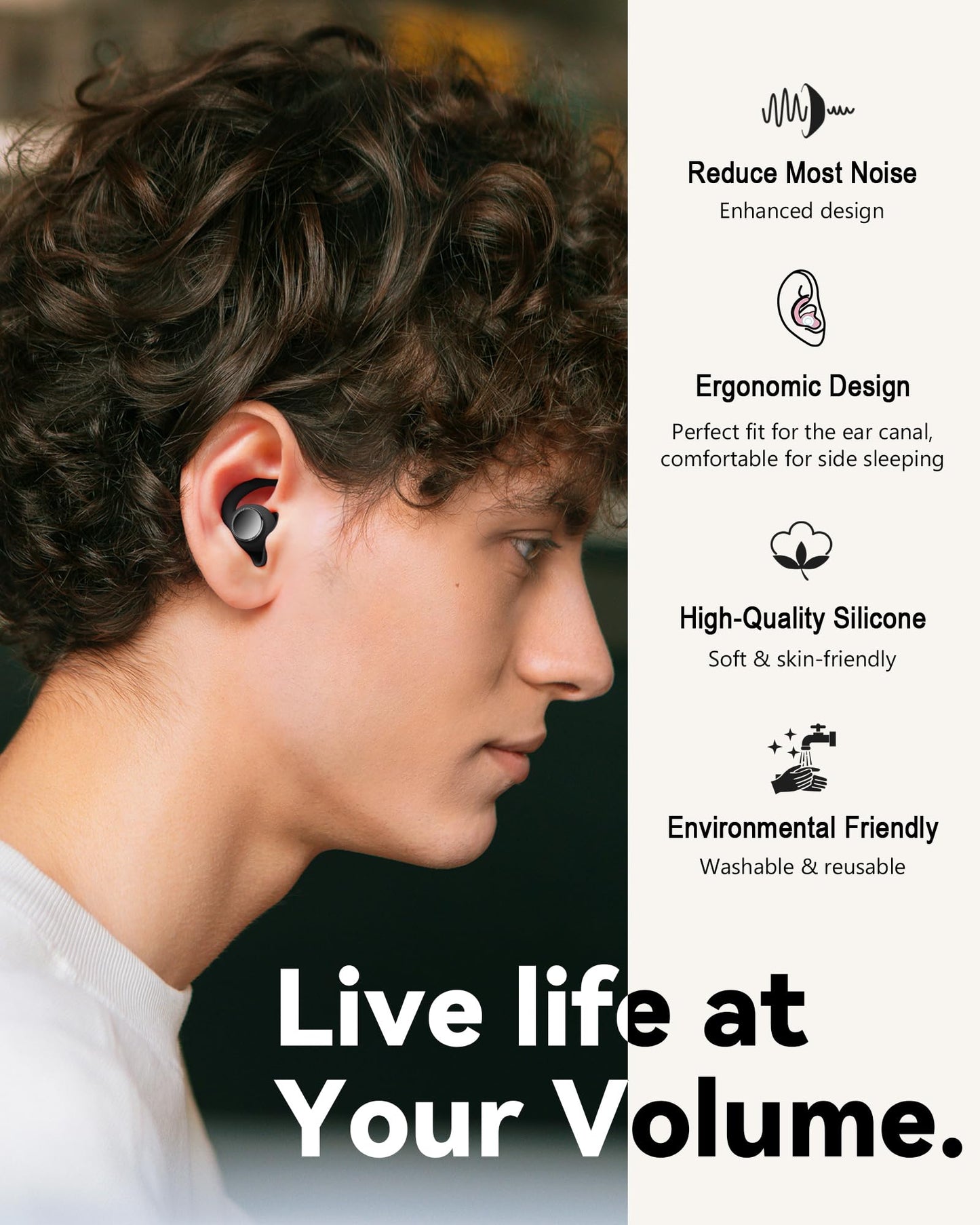 Ear Plugs for Sleeping - Noise Reduction Soft Silicone Earplugs, 2 Pairs Reusable Hearing Protection Earplugs for Noise Sensitivity, Sleep,Snore,Travel,Sound Reduction Noise Cancelling -(Black-Silver)