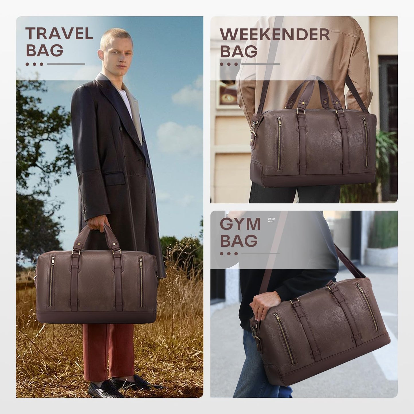 BAGZY PU Leather Travel Duffel Bag with Toiletry Dopp Kit Large Capacity Weekender Bag 25L Carry on Overnight Bag Sports Duffel Bag for Men or Women Black