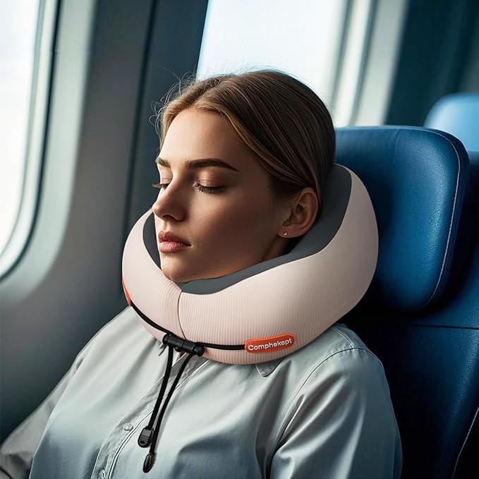 Thickened Travel Neck Pillow for Airplanes for Women, Adjustable Right Amount of Height 360° Support Memory Foam Neck Pillow, Portable Plane Pillow for Sleeping