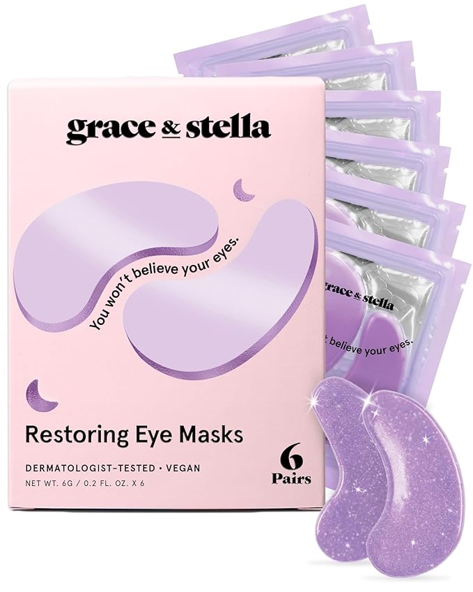 grace & stella Retinol Under Eye Patches for Puffy Eyes and Dark Circles - Restoring Gel Under Eye Masks with Hyaluronic Acid - Vegan Cruelty-Free Skincare - Birthday Gifts for Women (Purple, 6 Pairs)