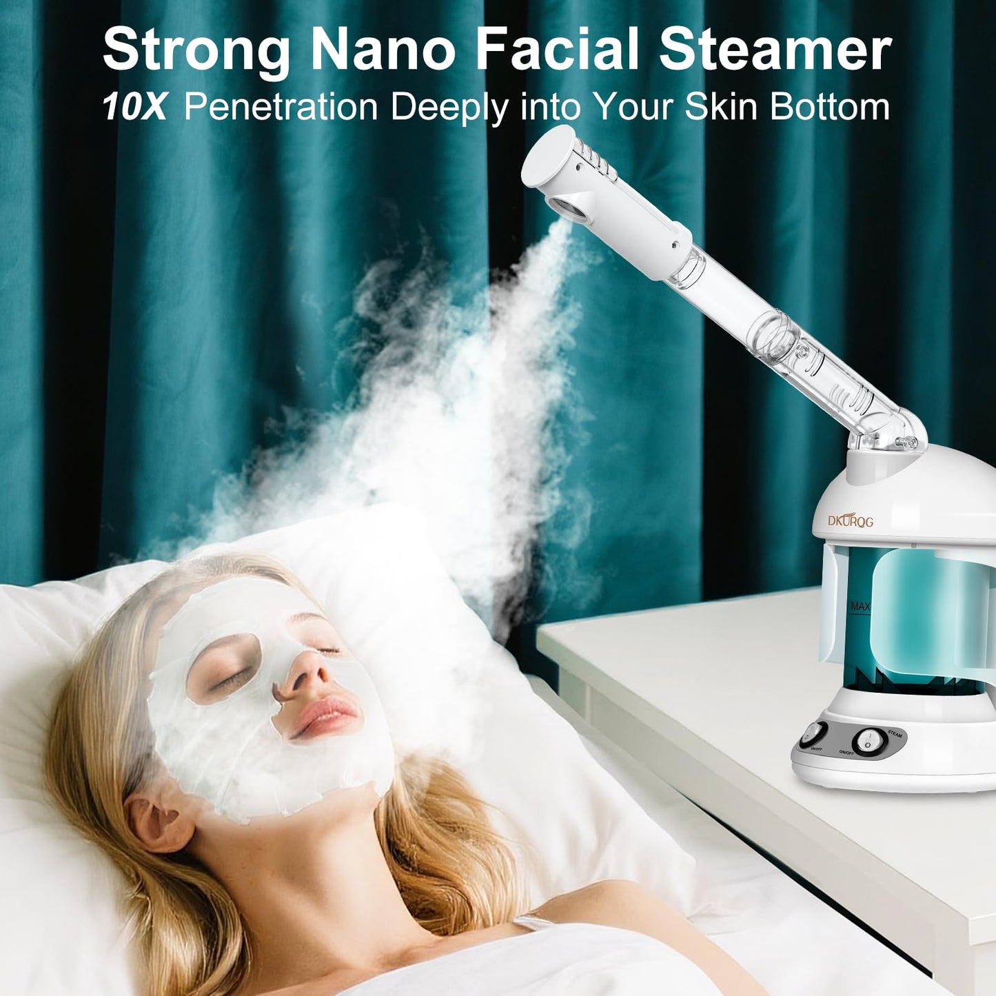 DKURQG Facial Steamer, Nano Ionic Face Steamer for Facial Deep Cleaning Portable Ozone Steamer with Extendable 360° Rotating Arm, Humidifier for Home Salon Spa or Personal Care (Blue)