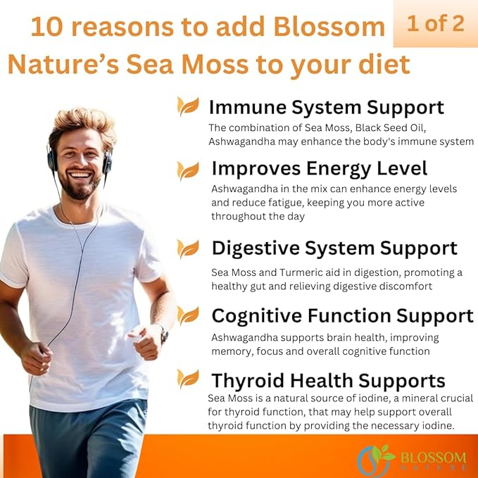 10-in-1 Irish Sea Moss Veggie Caps 3000mg Black Seed Oil Ashwagandha Bladderwrack Burdock Turmeric Apple Cider Vinegar Manuka Honey Dandelion Black Pepper - Made in US(Veggie Caps, Unflavored)