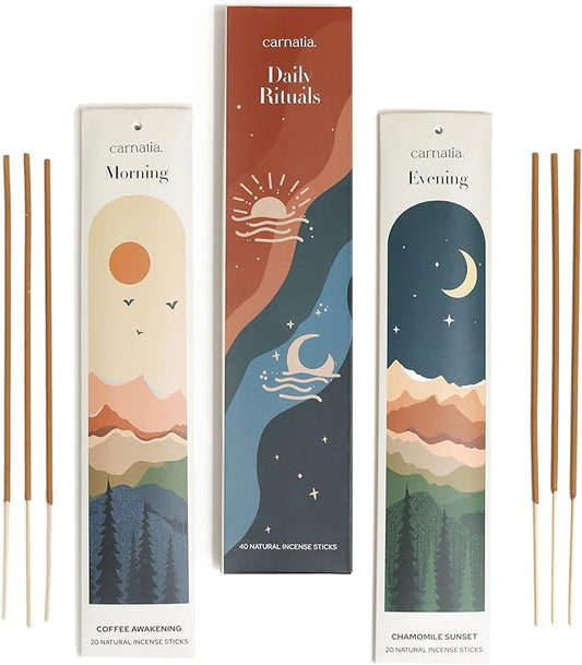 Carnatia Daily Rituals Incense Sticks Set – Coffee & Chamomile Scents for Morning Energy & Evening Relaxation | 100% Natural, Handcrafted Incense for Daily Wellness & Mindful Moments