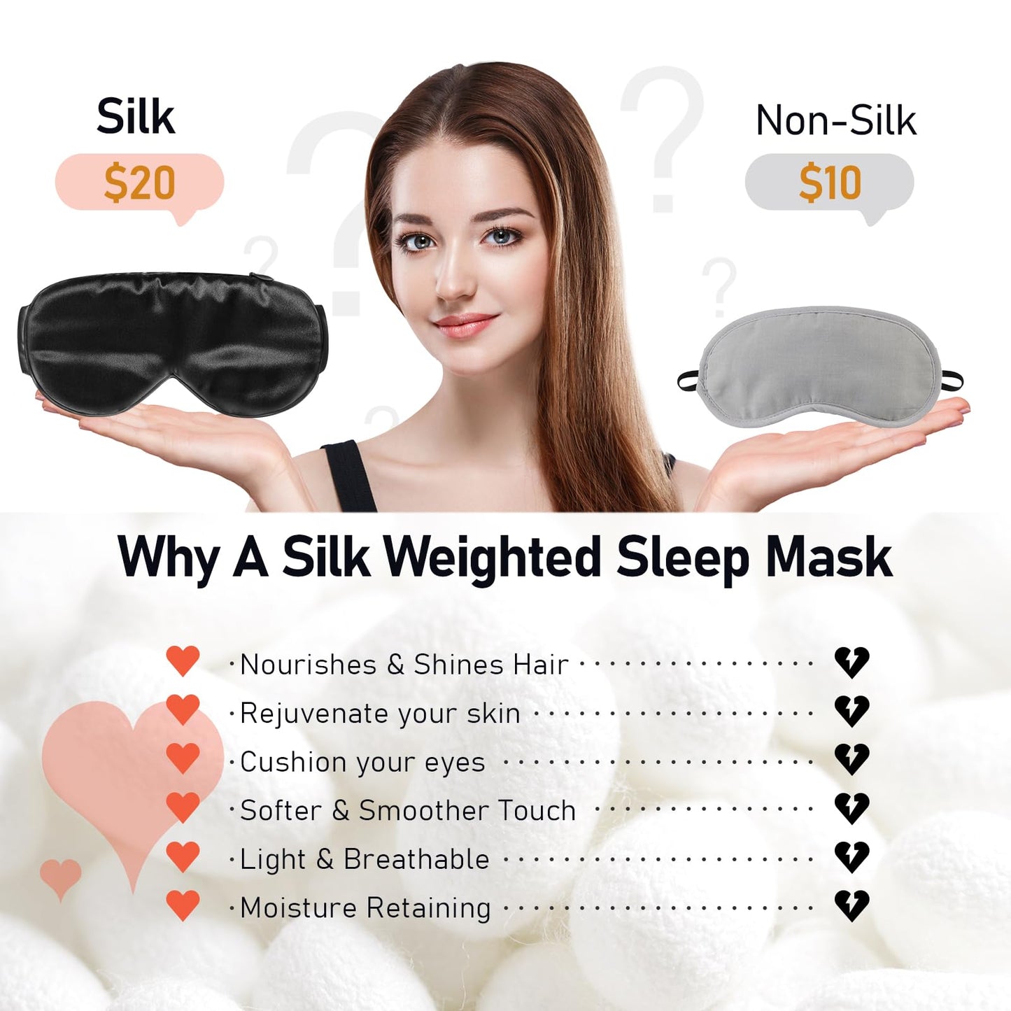 LitBear Weighted Silk Sleep Mask 4.9 oz (140g), Mulberry Silk Sleeping Mask with Detachable Insert, Women Men Pressure Relief Night Light Blocking Eye Mask with Adjustable Strap, for Relax Deep Sleep