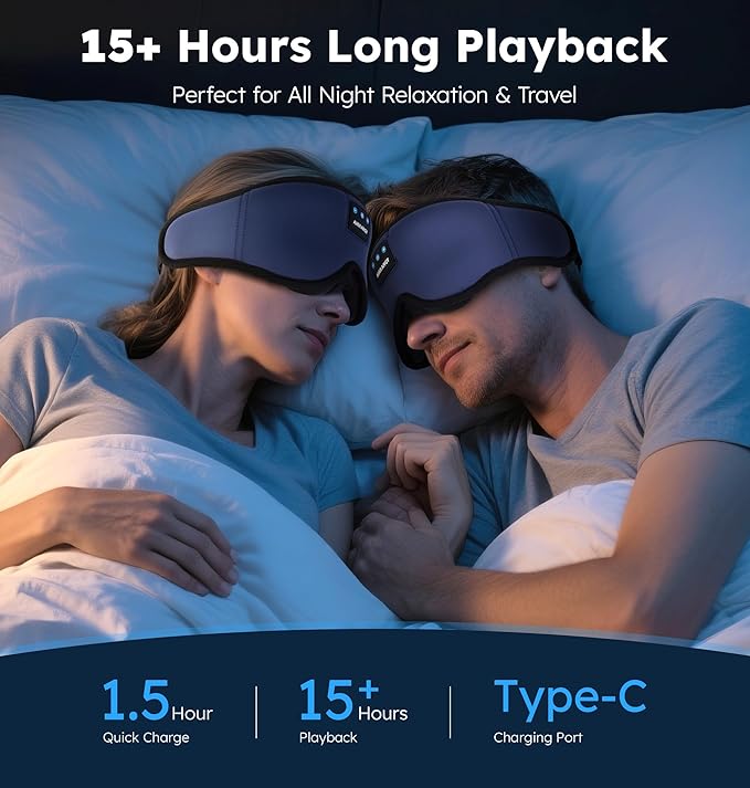Ice Silk Sleep Mask with Headphones, Sleep Headphones for Side Sleeper with 3D Cups, Bluetooth 5.4 Sleeping Eye Mask, Total Blackout Sleeping Headphones for Women Men(Navy)