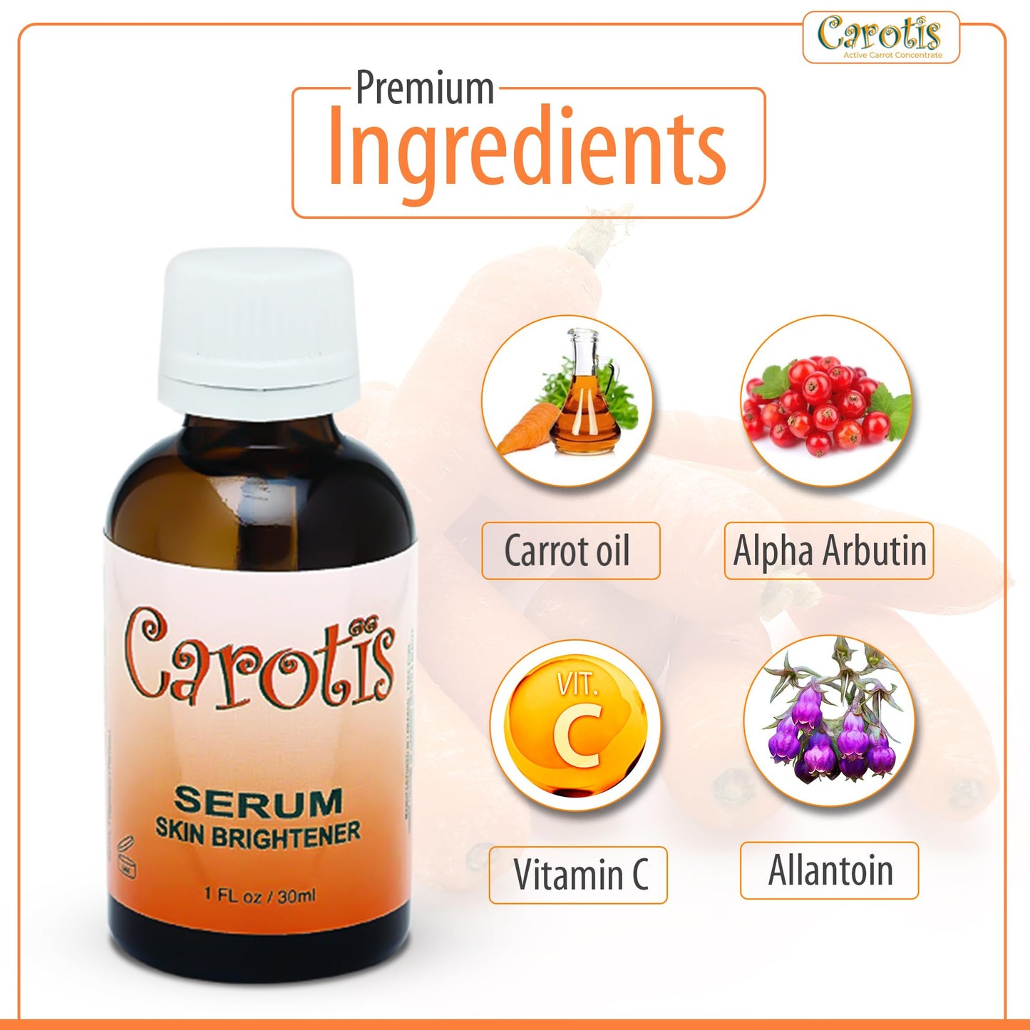 CAROTÏS Brightening Serum 1oz - Formulated to Fade Brown Spots, with Alpha Arbutin Complex and Beta Carotene