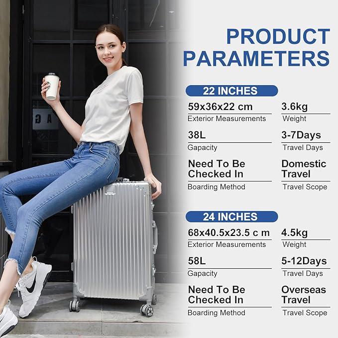 20 Inch Aluminium Suitcase with Cup Holder, 100% All Aluminum Suitcase, 20 Inches Aluminum Luggage with TSA Lock, Cup Holder(Silver, Carry-On 20-Inch)