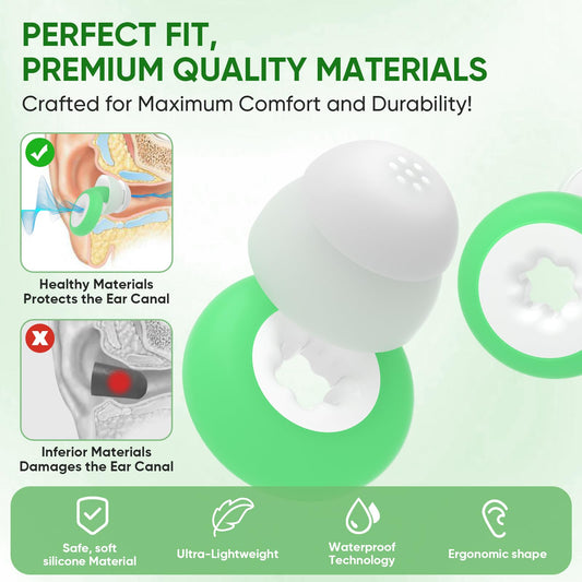 Ear Plugs for Sleeping Noise, 2 Pack High Fidelity Ear Plugs, Reusable Silicone Earplugs for Concert, Rave, Work, Musicians, 3 Pair Ear Tips in S/M/L, 18-25 dB Ear Plugs for Noise Cancelling Green