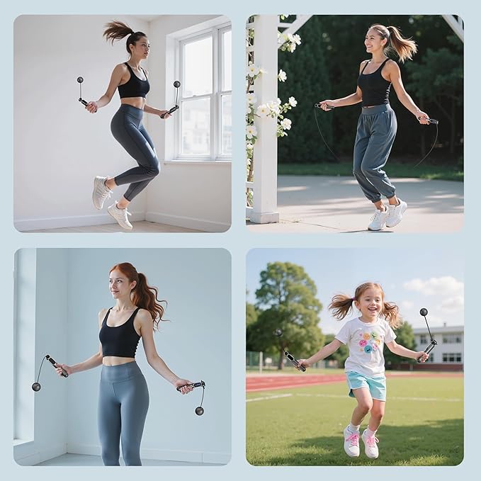 2 in 1 Smart Jump Rope with Digital Counter - Adjustable Cordless Skipping Rope for Weight Loss, Home Workout & Boxing Training 3 Modes (Speed/Calorie/Time) Gift for Women Men Kids (Black)