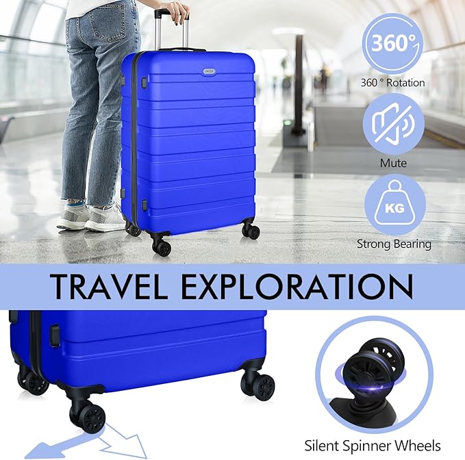 AnyZip Luggage PC ABS Hardside Lightweight Suitcase with 4 Universal Wheels TSA Lock Carry-On 20 Inch Blue
