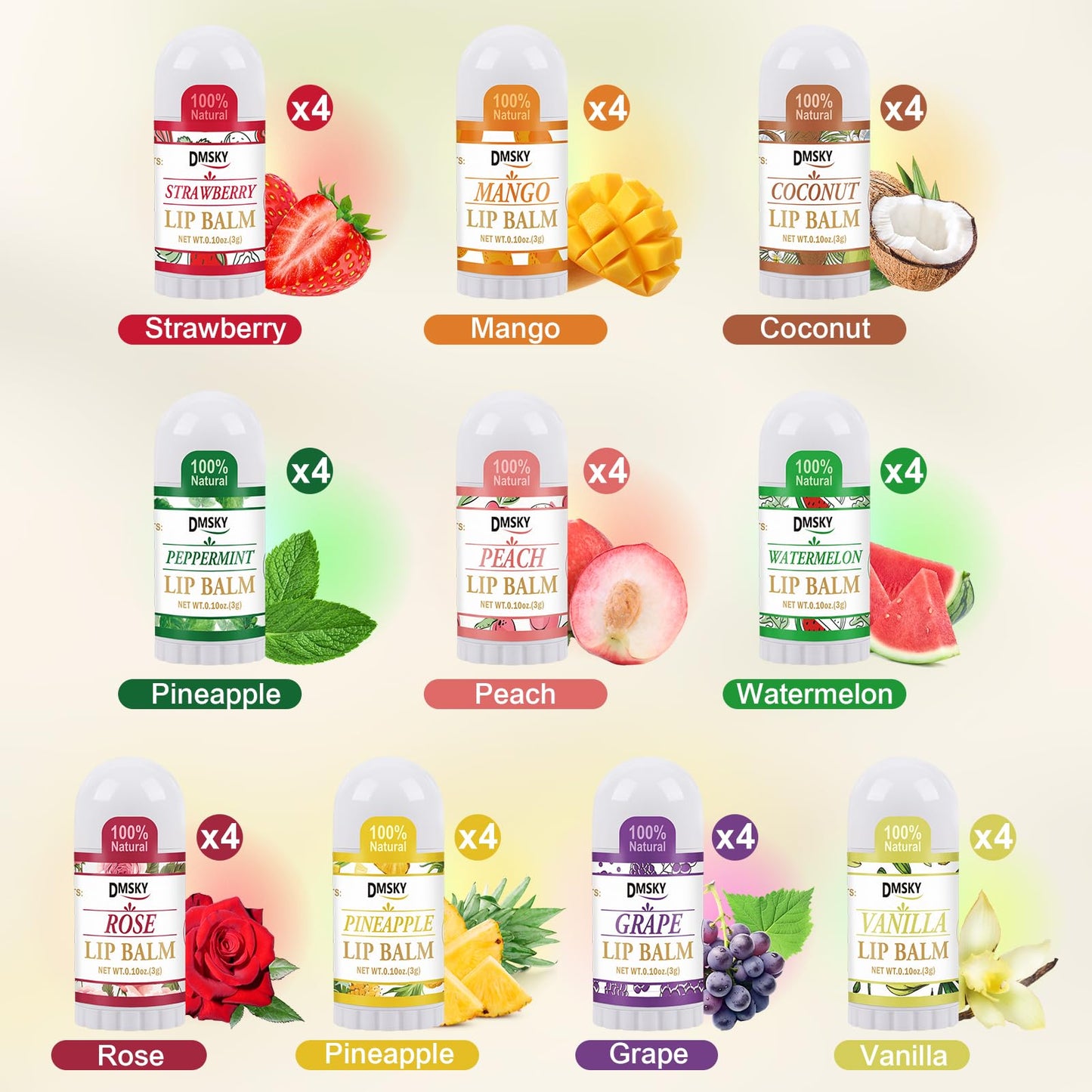 DMSKY 40 Pack Mini Lip Balm, Natural Lip Balm Bulk with Vitamin E and Coconut Oil, Moisturizing Lip Balms for Dry Cracked lips - 10 Flavors