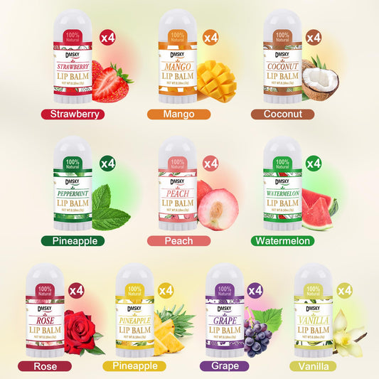 DMSKY 40 Pack Mini Lip Balm, Natural Lip Balm Bulk with Vitamin E and Coconut Oil, Moisturizing Lip Balms for Dry Cracked lips - 10 Flavors