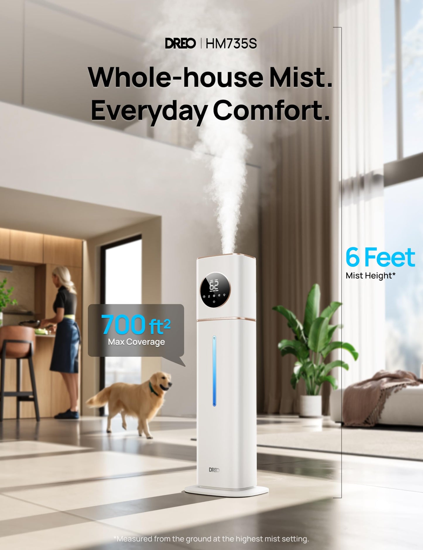 Dreo HM735S 11L Smart Humidifier Large Room 700 ft², 100H Cool Mist Air Humidifiers for Bedroom, Top-Fill Self-Cleaning Tank, 26dB, Auto Mode, Aroma Box, RGB Light, Remote & APP Control, Baby, White