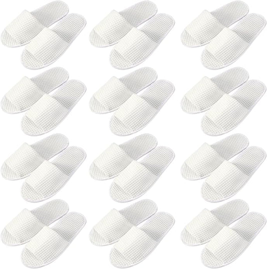 12 Pairs Disposable Slippers for Guests Open Toe Spa Slippers Bulk Disposable Sandals Soft Fleece for Man Women Spa Hotel Wedding Shoeless Home