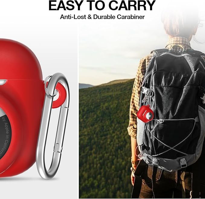 2 in 1 Silicone Case Compatible with AirPod 4 and AirTag, Shockproof Protective Skin Cover for AirPods 4th Generation with Cleaner Kit & Carabiner (Red)