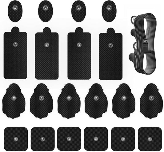 20 Pack TENS Unit Electrode Pads with Wire Cable Combination Set. Reusable Premium Hydrogel Self-Adhesive TENS Unit Replacement Pads, Compatible with Belifu, AVCOO, NURSAL, TENS 7000, AUVON, Neocarbon