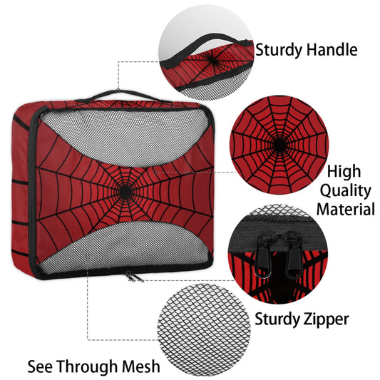 Spiders Web Red Compression Packing Cubes for Travel,Expandable Cubes Storage Bag Carry on Luggage Organizers for Toiletry Clothes Shoe Accessories 4 Set