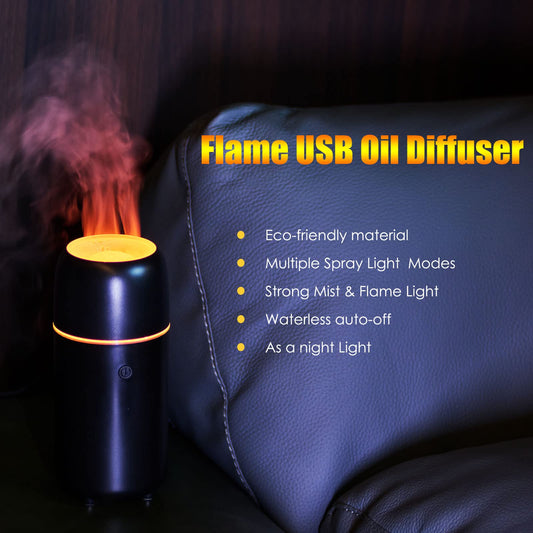 UrrSovv Humidifiers Car Diffusers for Essential Oils USB Car Humidifier Aromatherapy Diffusers with 7 Color Flame Lights for Car Home Office Gift (Black)