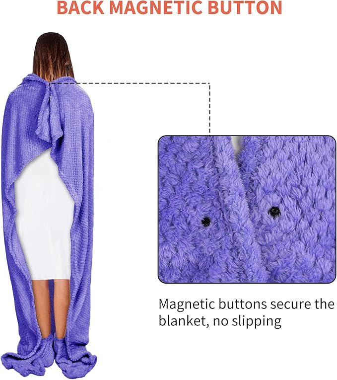 Tirrinia Travel Blanket Airplane Compact with Bag, Soft& Lightweight Wearable Blanket with Foot Pockets for Women Men Adults, Warm Snuggle Blanket, Airplane Travel Essentials, Travel Gifts for Her,