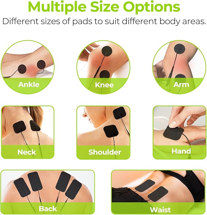 AUVON TENS Unit Replacement Pads Combination Set, 20 Packs Multiple Sizes Electrodes for TENS Unit, Reusable and Latex Free Pigtail TENS Pads for Multiple Pain Relief (2mm Connector) (Black)