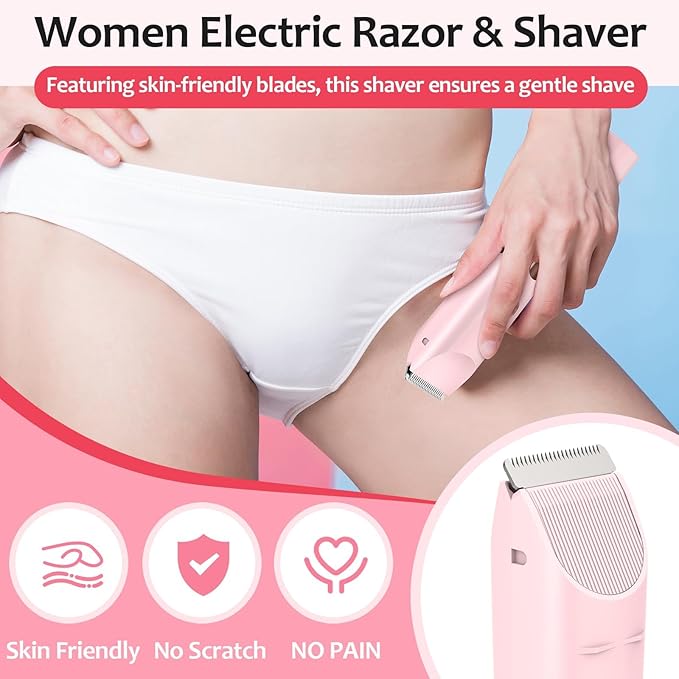 2025 Upgraded Bikini Trimmer for Women, Glow Aura Womens Shaver 2 in 1 with LCD Display, Dual Head Electric Shaver, Waterproof Wet/Dry Body Hair Trimmer for Face, Body & Intimate Areas (Pink)