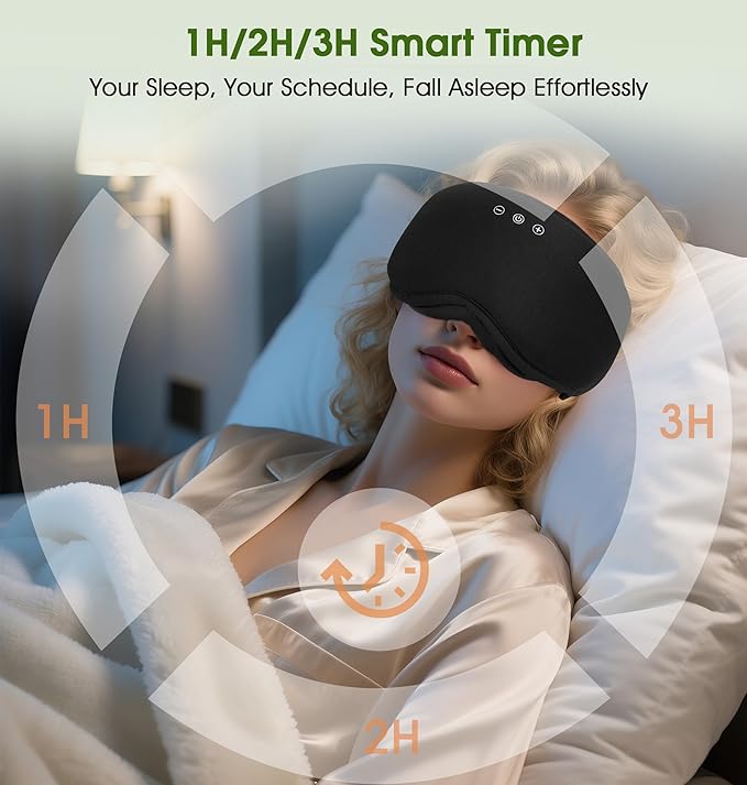 LC-dolida Bamboo Cotton Bluetooth Sleep Mask, 2 in 1 3D Soft Sleep Mask with Sleep Headphones, Sleep Eye Mask with Timming Setting, Blackout Sleeping Mask for Side Sleepers, Women Men, Black