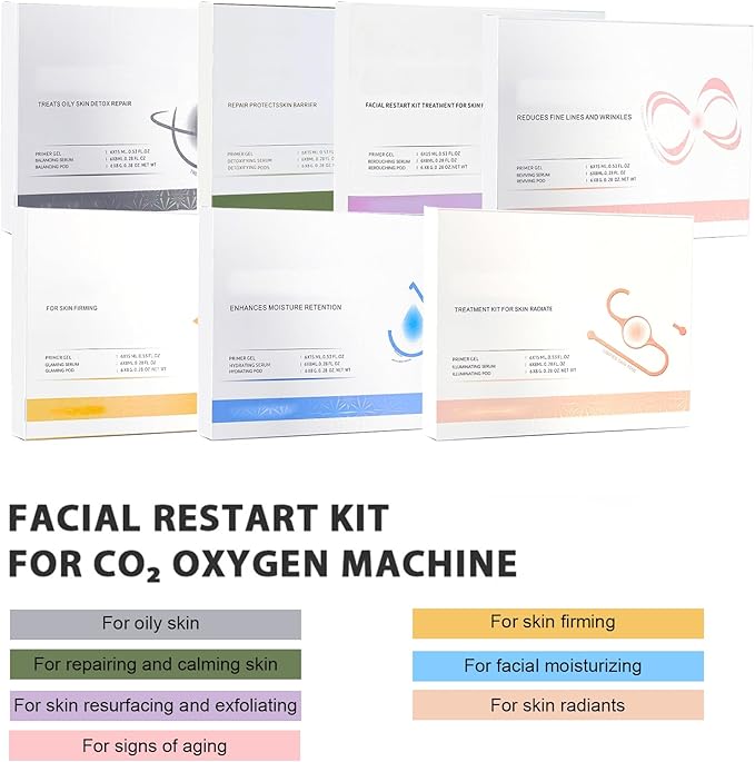 7 Set Facial Serum Pods Kit for CO2 Oxygen Facial Machine, Beauty Salon and Home Spa Day, Facial Pods Set, 6 Pods+6 Prime Gel+6 Serum, Radiant, Detoxifying, Control Oil, Hydrating, Rejuvenate, Firming