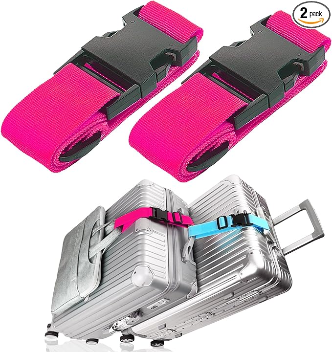 2Pack Luggage Straps for Suitcases, Travel Connector for Carry On Bag, Add Bag to Connect Two Suitcases, Adjustable Belt Attachment Accessories for Connect Your 3 Luggages, Rose