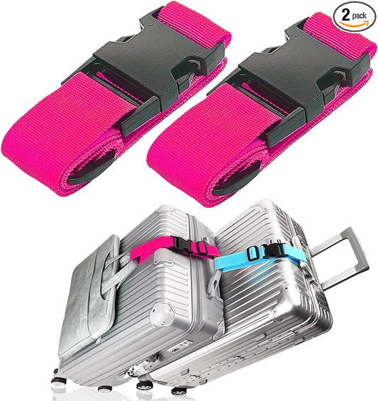 2Pack Luggage Straps for Suitcases, Travel Connector for Carry On Bag, Add Bag to Connect Two Suitcases, Adjustable Belt Attachment Accessories for Connect Your 3 Luggages, Rose