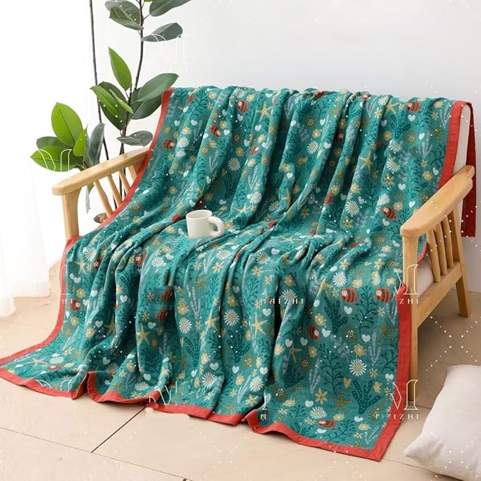 Boho Throw Blankets for Bed Couch, 100% Organic Cotton Breathable Woven Throw Blankets 80"x90", Versatile Boho Quilt for Travel Picnic,Home Decor Lightweight Farmhouse Muslin Blankets