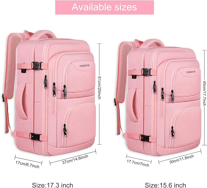 Carry On Backpack for Women, Pink Backpack, Large Expandable Travel Bag, 15.6 Inch Travel Laptop Backpack with USB, Personal Item Size Teacher Traveling Backpack, Pink