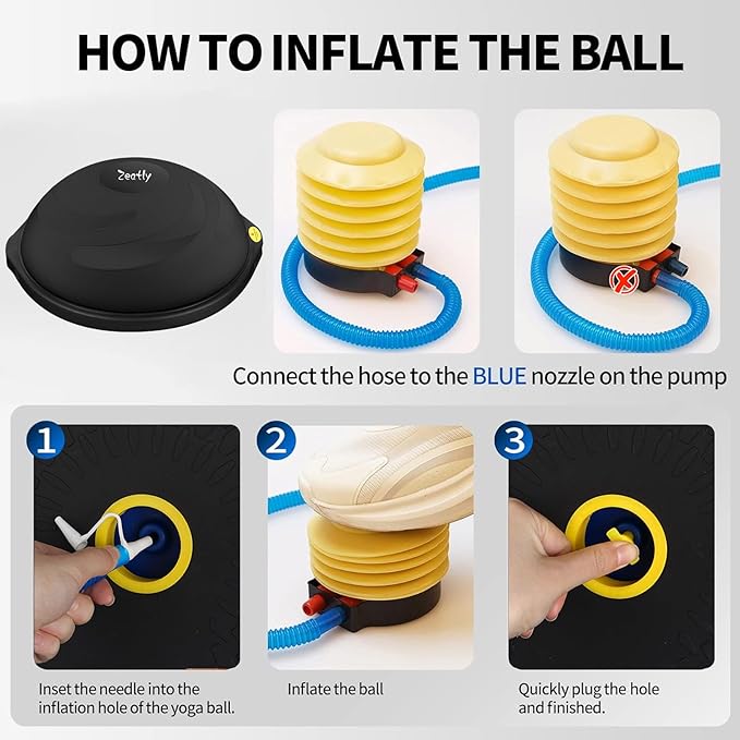 25in Half Balance Ball - 1500lb Heavy Duty Wobble Board Trainer for Core Strength & Stability, Non-Slip Yoga Ball with Resistance Bands & Pump - Home Gym Equipment for Balance Training, Yoga & Physical Therapy