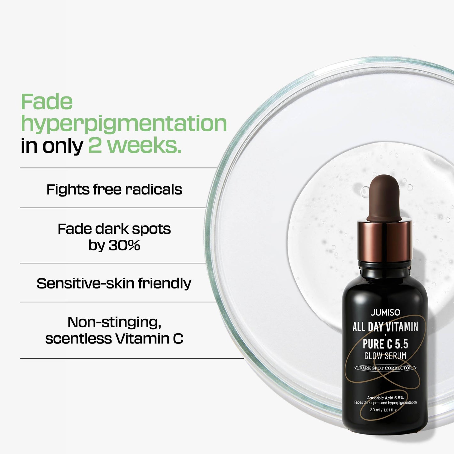 JUMISO All Day Vitamin Pure C 5.5 Glow Serum - L-Ascorbic Acid Alpha-Arbutin Aronia Extract Improves Pigmentation Hyperpigmentation - Korean Skincare, Dermatologist Tested Sensitive Skin 1.01 fl.oz.
