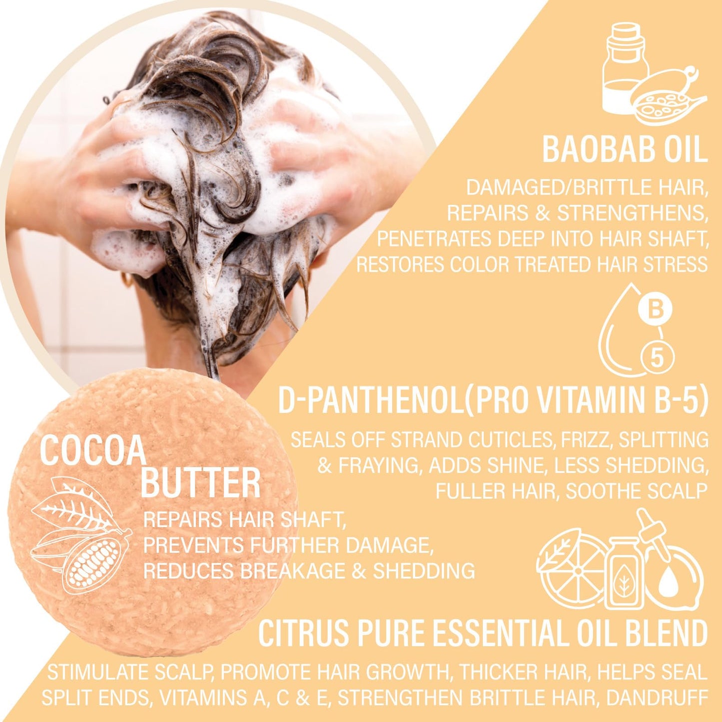 Luxiny Citrus Splash Shampoo Bars for all Hair Types is Vegan, Sulfate Free and Made in the USA. This beach shampoo bar has a swim detangler and is great as a travel shampoo. Get up to 60 washes.