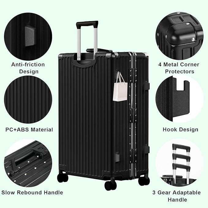 AnyZip Carry On Luggage PC+ABS Aluminum Frame Zipperless Luggage Hard Shell Suitcase with TSA Lock Double Spinner Wheels 20 Inch Black