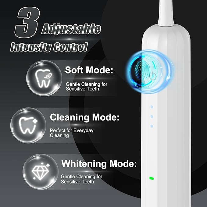 2025 New Sonic Electric Toothbrush for Adults - Vibration 60,000 VPM & 73° Oscillation Rechargeable Electric Toothbrush, 50+ Days Battery Life, 3 Modes, 2-Minute Timer, 3 Brush Heads, White