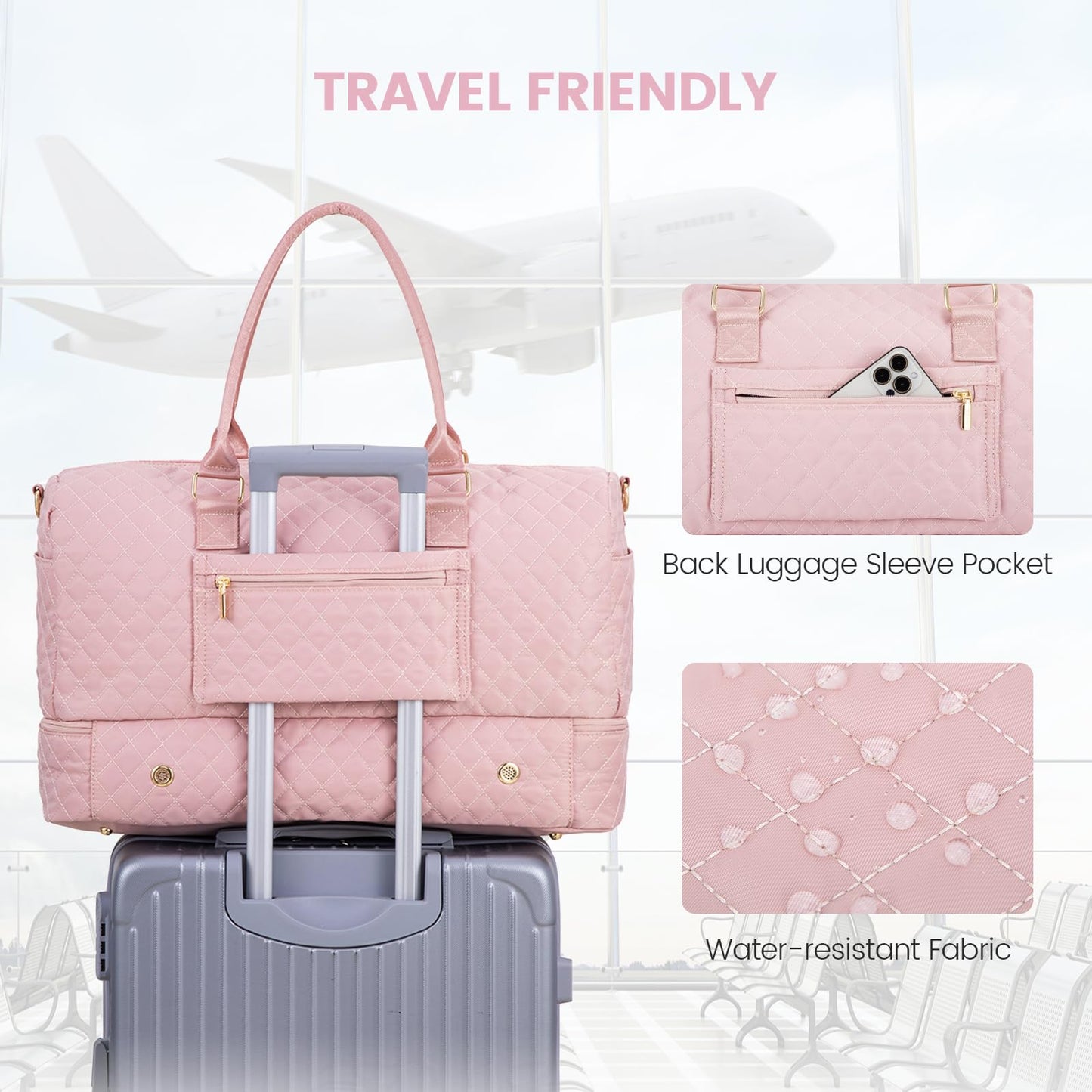 LOVEVOOK Travel Duffle Bag for Women, Weekender Overnight Bags with Shoe Compartment, Carry on Bag with Toiletry Kit, Gym Duffel Bag with Wet Pocket, Hospital Bags for Labor and Delivery 3 Pcs Set