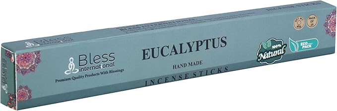 Bless-Eucalyptus 100%-Natural-Handmade-Hand-Dipped-Incense Organic-Chemicals-Charcoal-Free Purification-Relaxation-Positivity-Yoga-Meditation Best-Woods-Scent (25 Sticks (1.4 OZ))