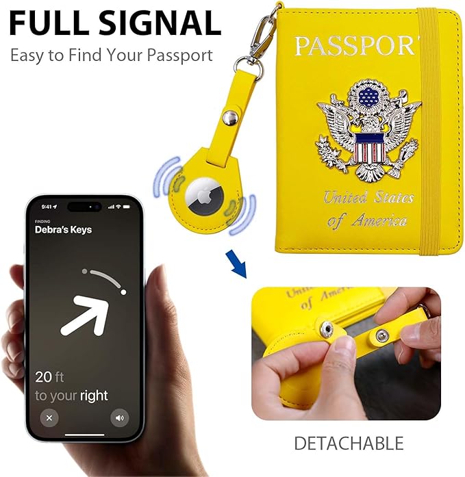 Cnycmy Passport Holder with Airtag slot,Passport-Wallet-Holder for Women,for Family, Rfid Passport Book Card Slot Waterproof, passport holder for travel (yellow1)