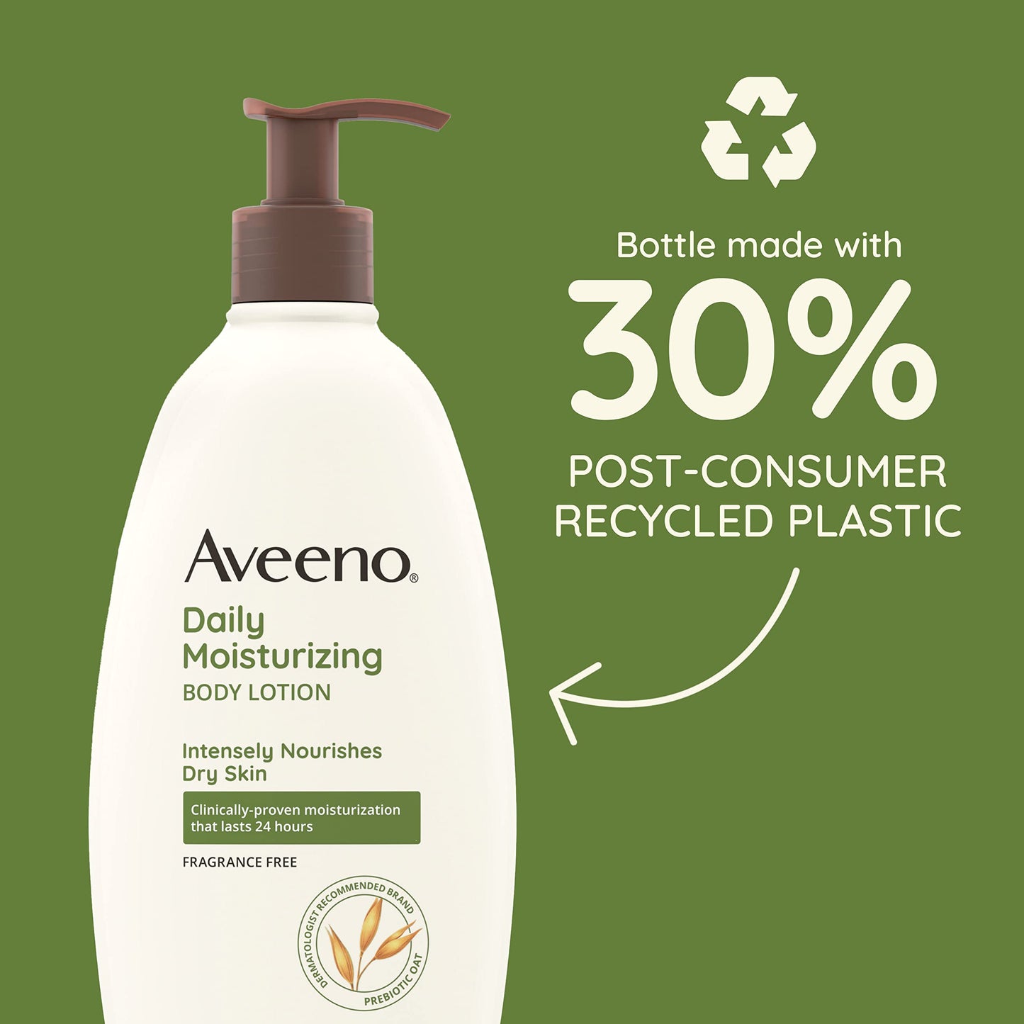 Aveeno Daily Moisturizing Body Lotion for Dry Skin with Prebiotic Oat, Fragrance & Paraben Free, Non-Greasy, Non-Comedogenic, for Sensitive Skin & 72-Hour Moisturizer 18 Fl Oz (Pack of 2)