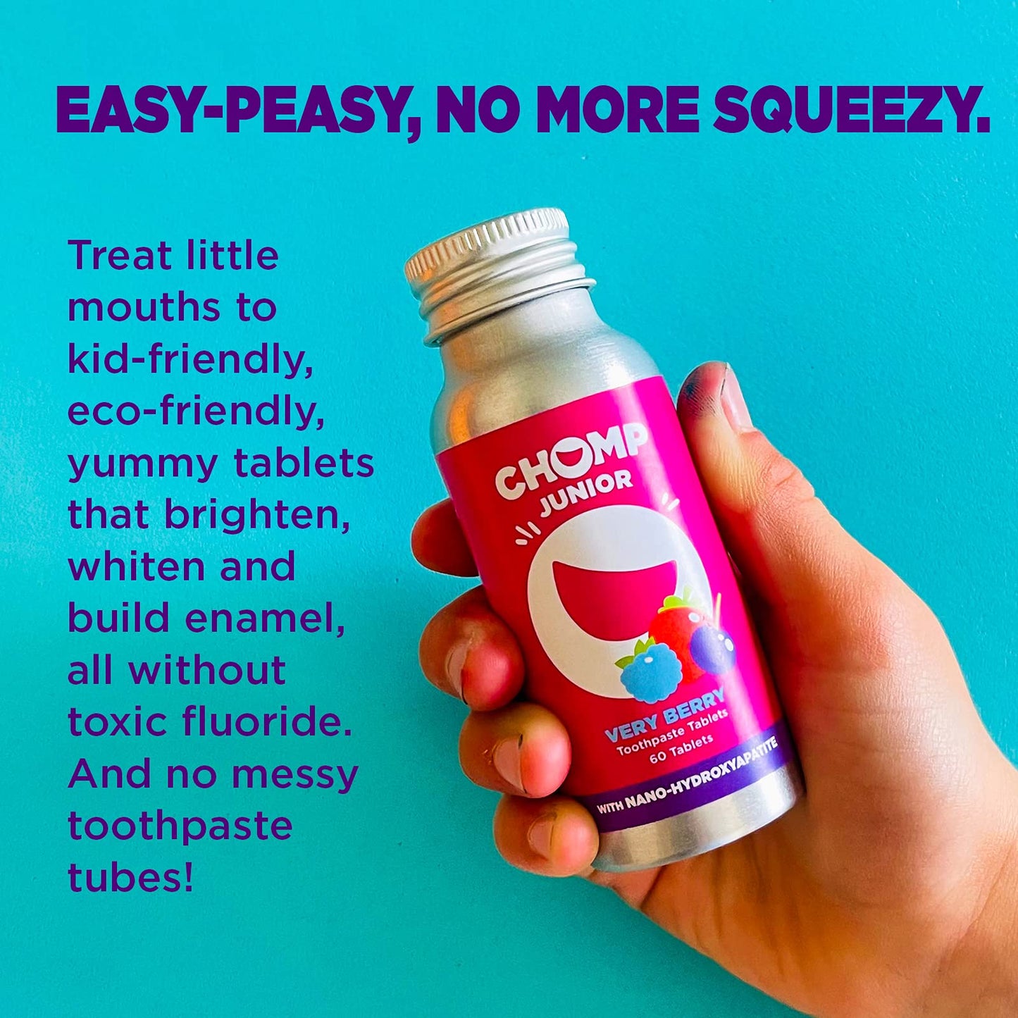 Chomp Junior Very Berry Toothpaste Tablets with Nano Hydroxyapatite