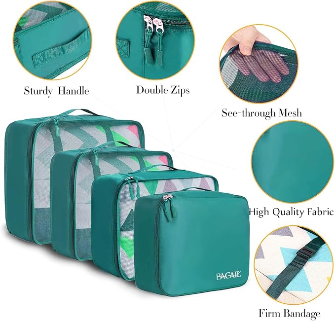 BAGAIL 8 Set Packing Cubes Luggage Packing Organizers for Travel Accessories (Aqua Color)