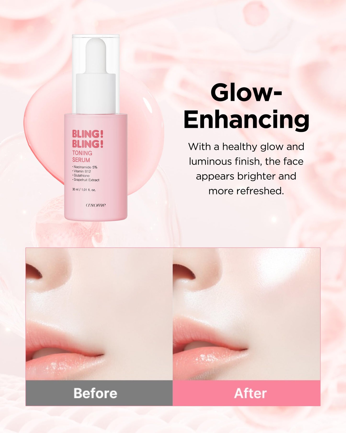 A'SOME Bling Bling Toning Serum Korean Advanced Facial Serum with 5% Niacinamide for Radiant Complexion, Vegan Gel Formula with Hyaluronic Acid & 10 Vitamins, Dermatologist Tested, 1.01 fl.oz.