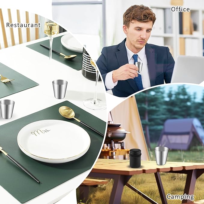 3 Set/12Pcs 30ml Mini Stainless Steel Cups with Storage Bag Metal Drinking Cups Stackable Water Tumblers for Bar Home Travel Office Outdoor Camping,4 Pcs/Set,Dishwasher Safe