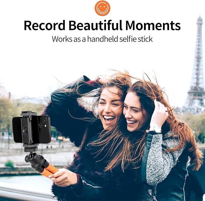 Aureday Phone Tripod, Flexible Tripod for iPhone and Android, Portable with Wireless Remote and Clip for Video Recording/Vlogging/Selfie (Orange)